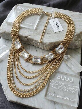 Bijou Multi-Layer Crystal gold Statement Necklace